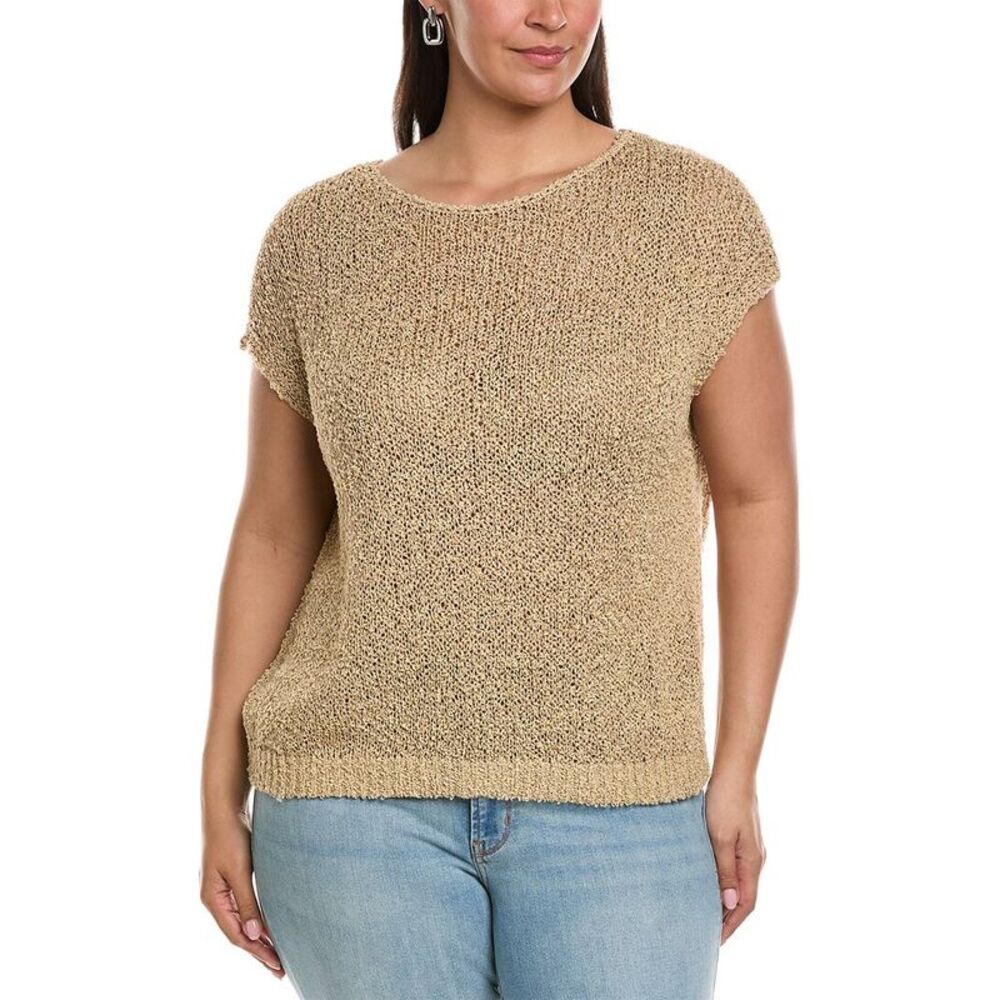 Lafayette 148 New York Womens  Plus Open Stitch Bateau Neck Silk-Blend Sweater
